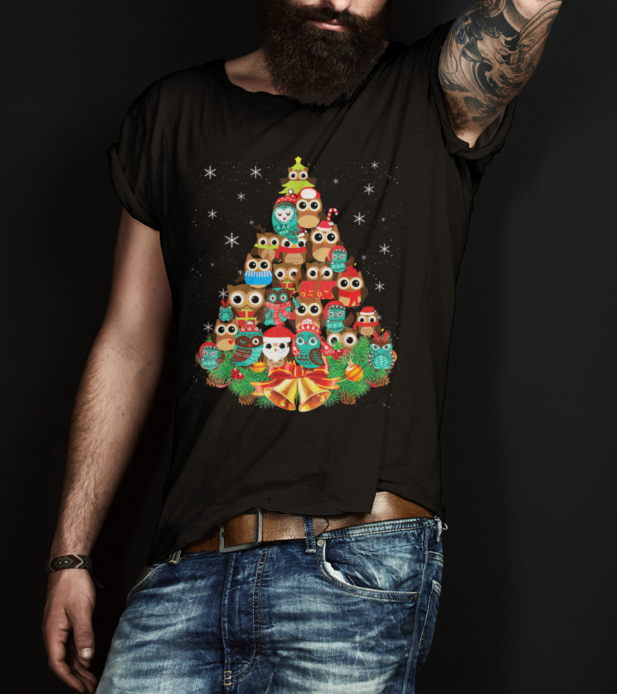 Owl Holiday Festive Tree Bells Ornaments Christmas T-Shirt