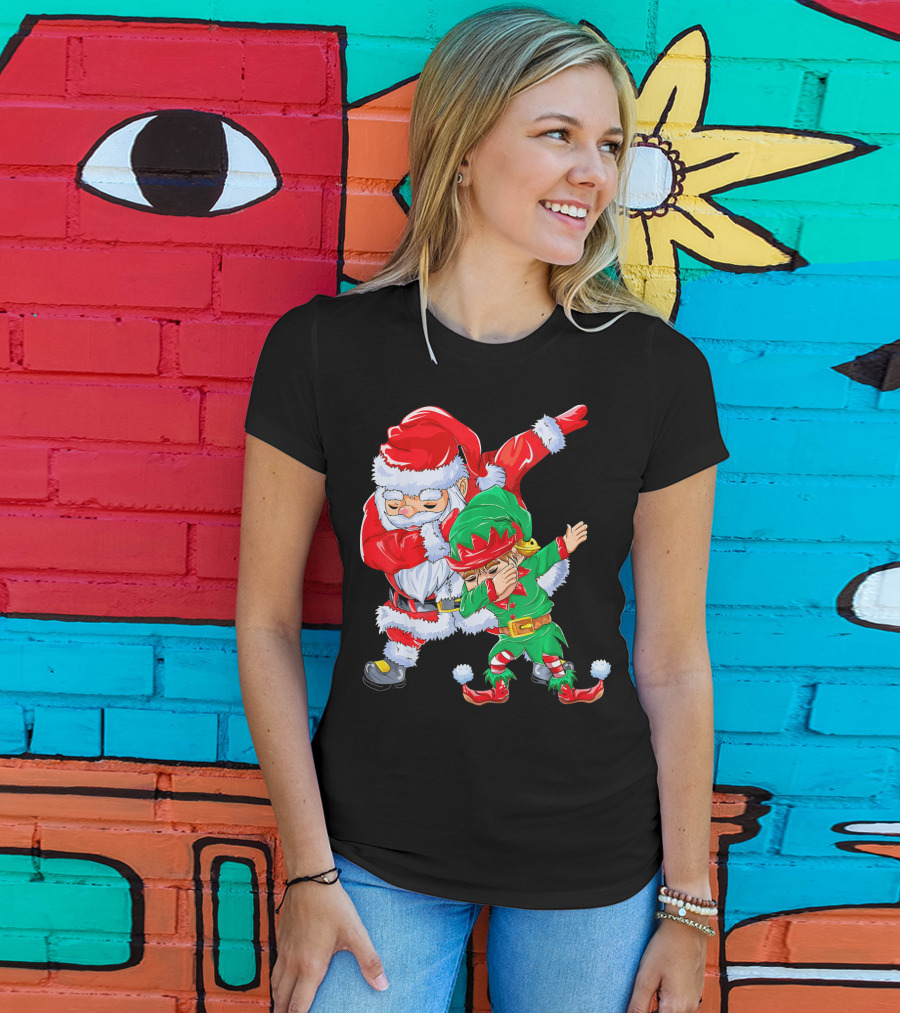 Santa And Elf Performing Dab Dance Moves T-Shirt
