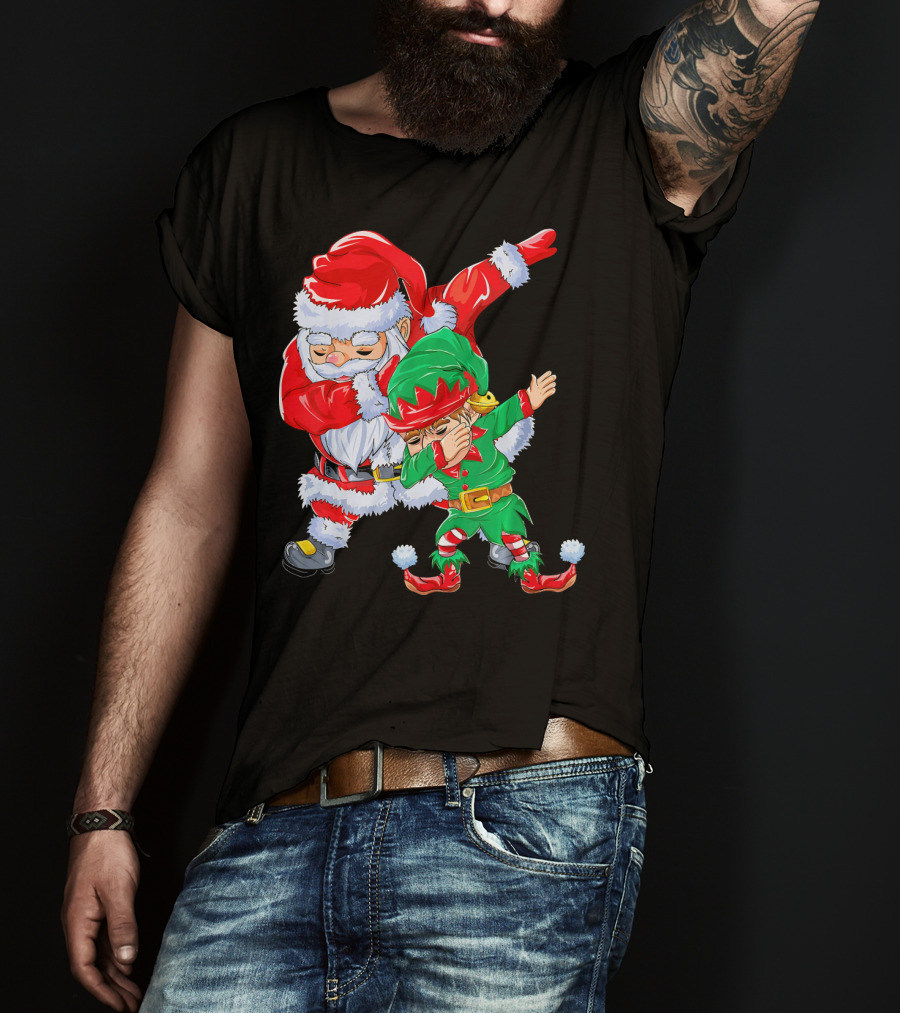 Santa And Elf Performing Dab Dance Moves T-Shirt