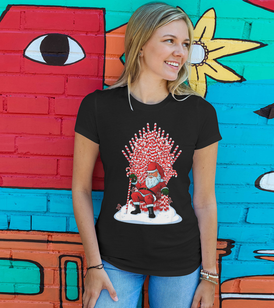 Santa Sitting On Candy Cane Throne Festive Christmas Chair Fantasy T-Shirt