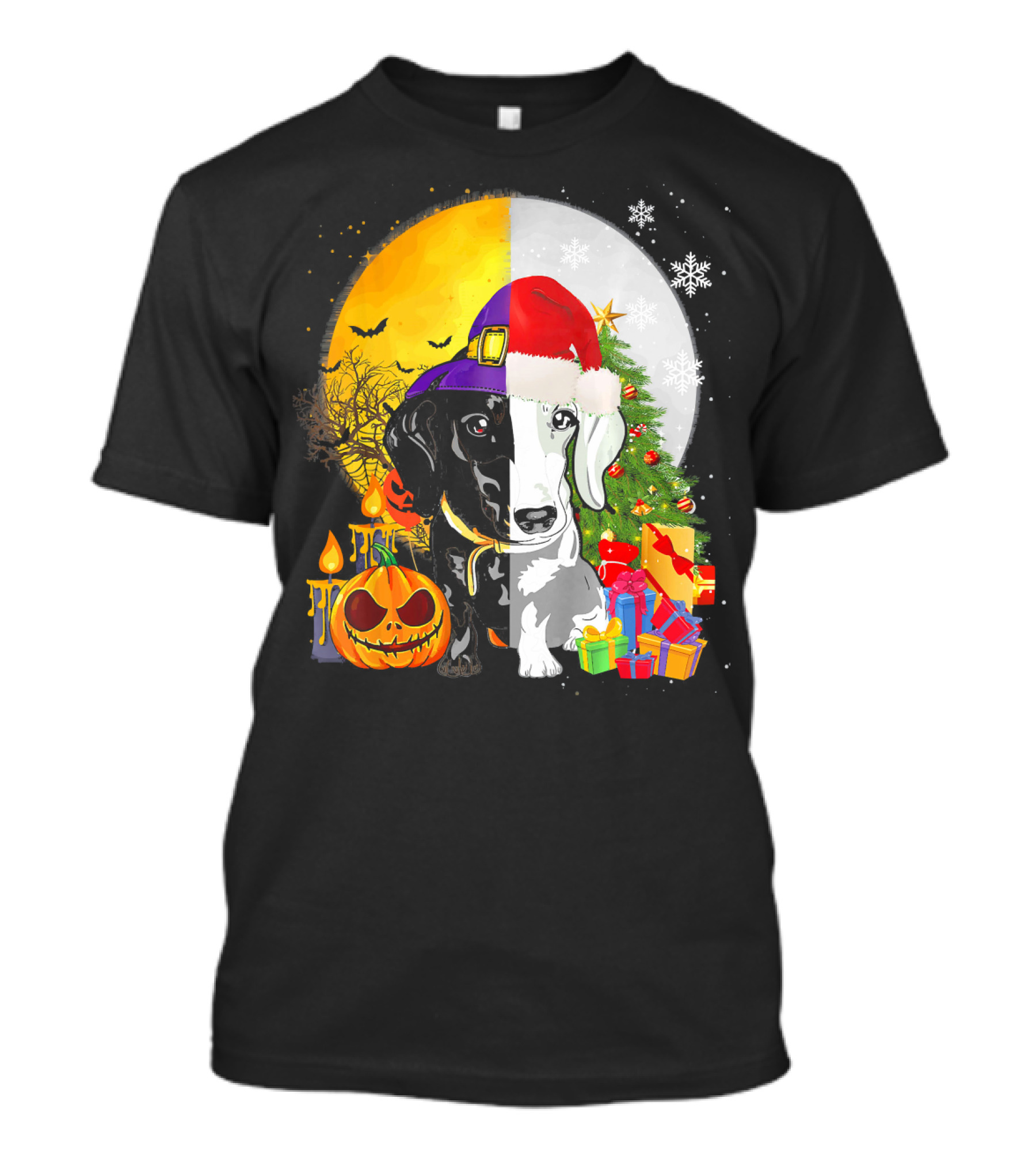 Dachshund Happy Halloween Merry Christmas Dual Holiday T-Shirt
