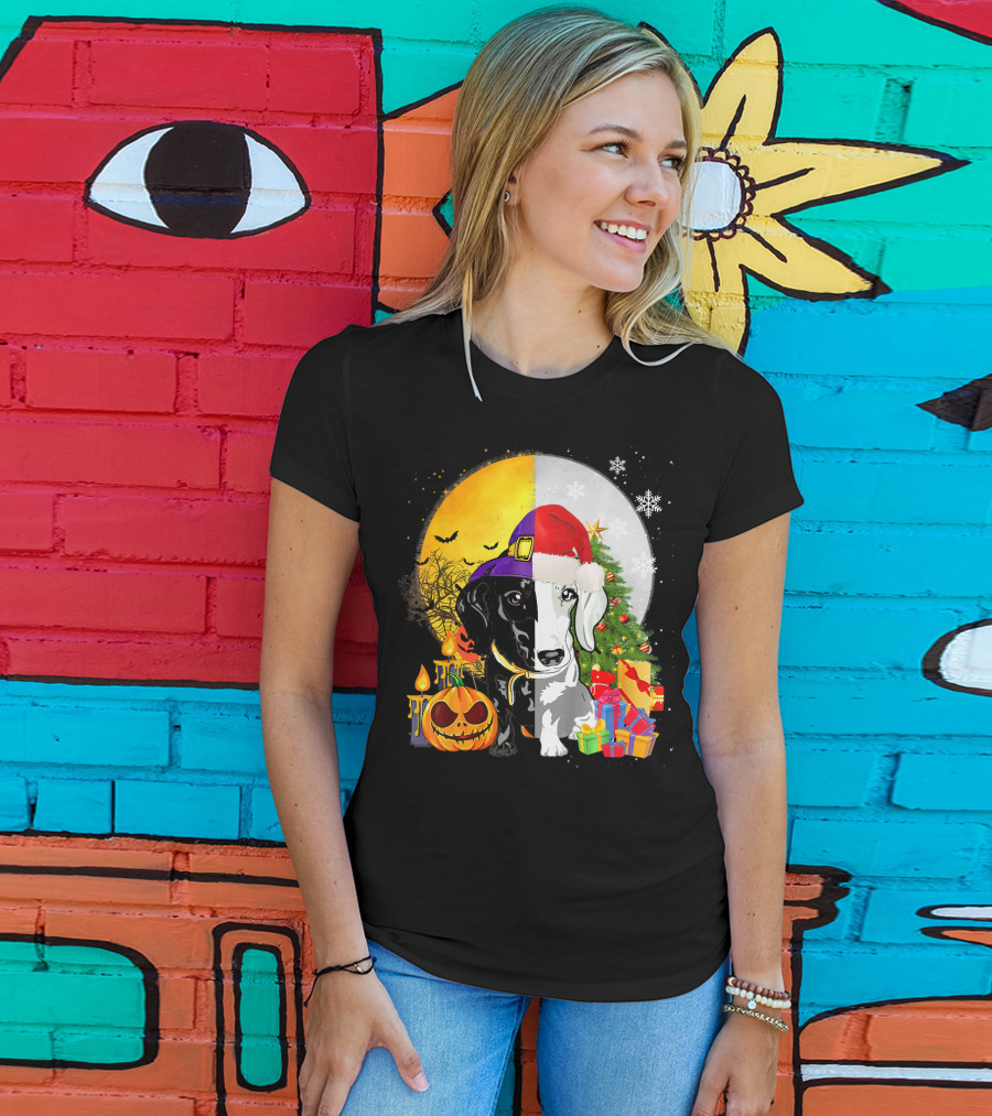 Dachshund Happy Halloween Merry Christmas Dual Holiday T-Shirt