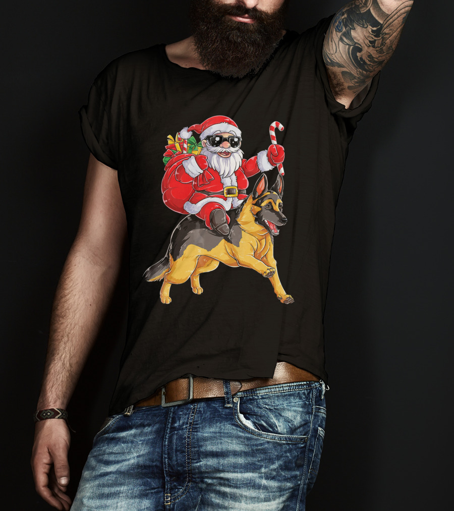 German Shepherd Santa Claus Christmas Fun T-Shirt