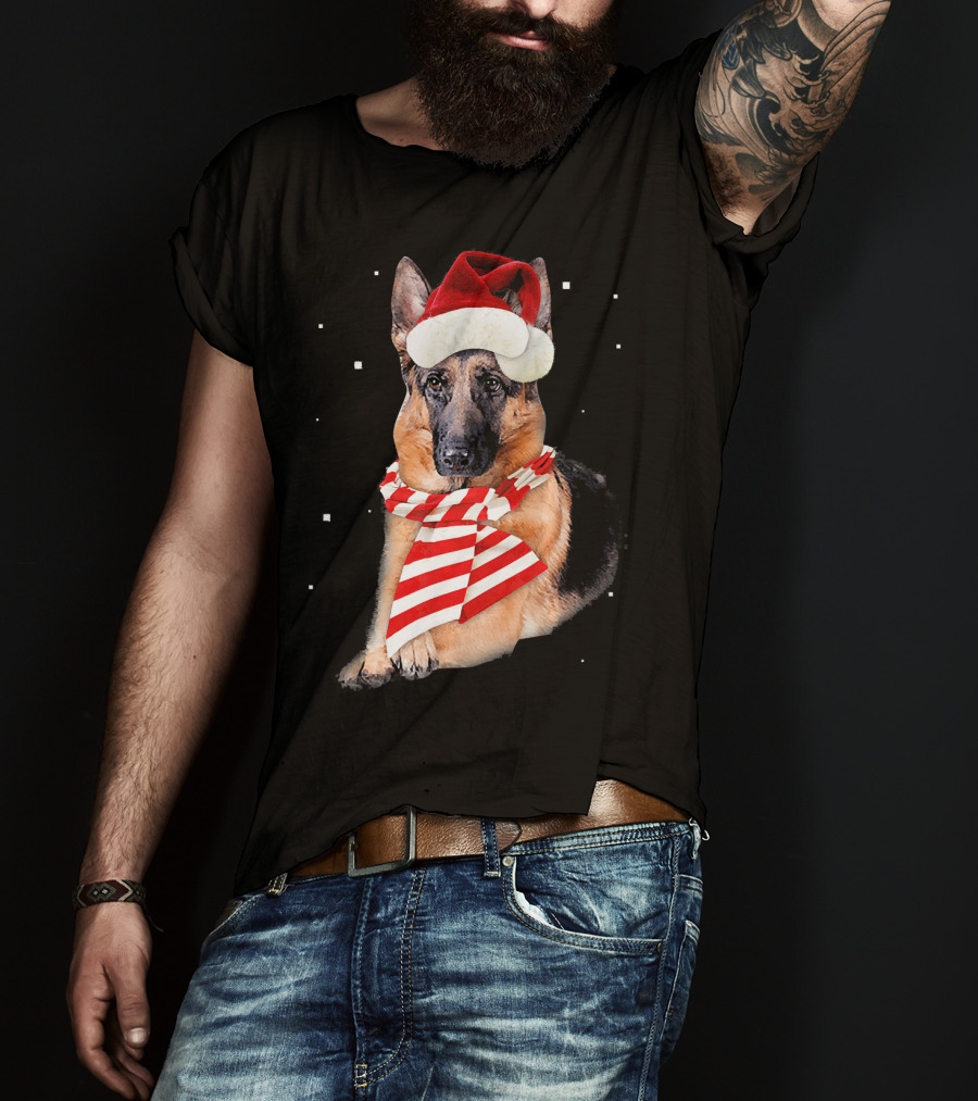 German Shepherd Santa Merry Christmas Holiday Dog T-Shirt