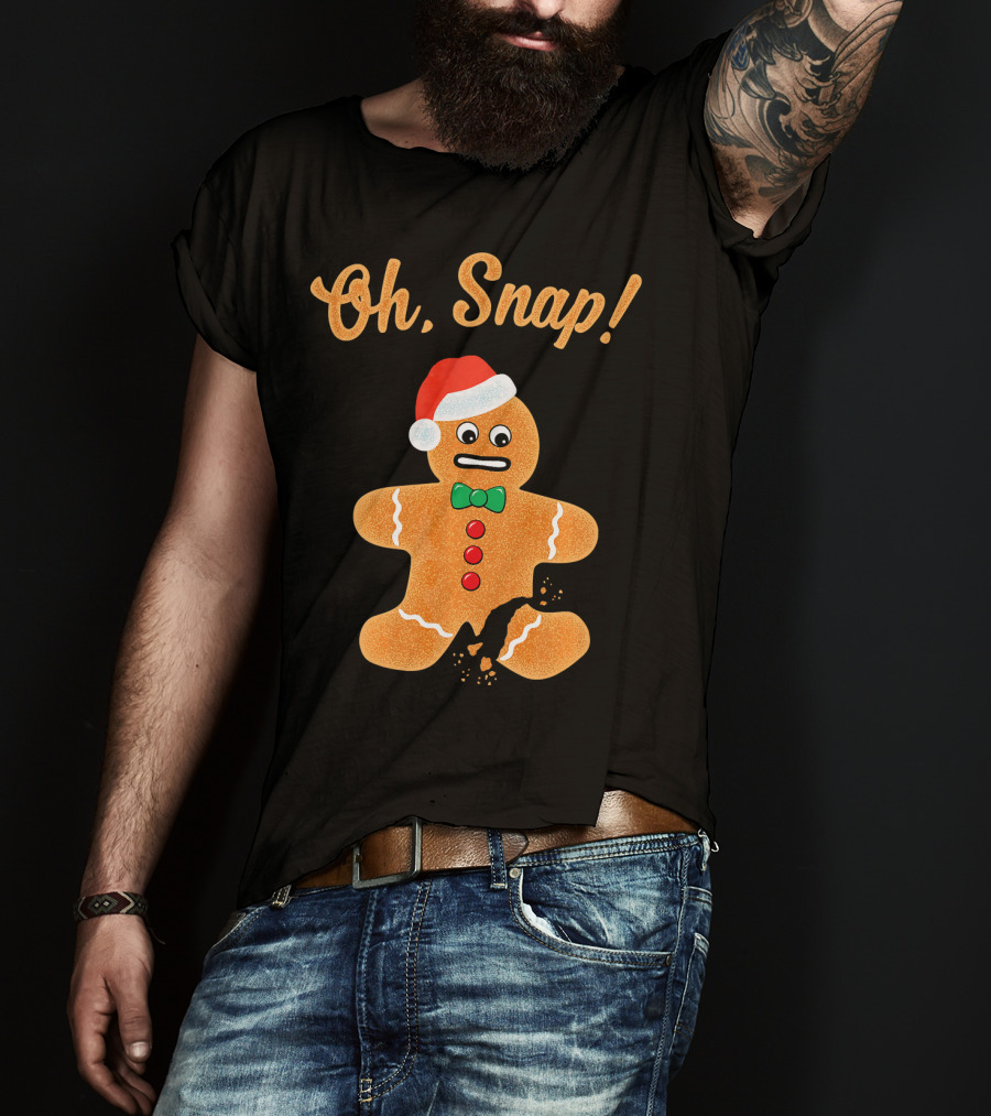 Funny Christmas Gingerbread Man Oh Snap Broken Cookie Santa Hat T-Shirt