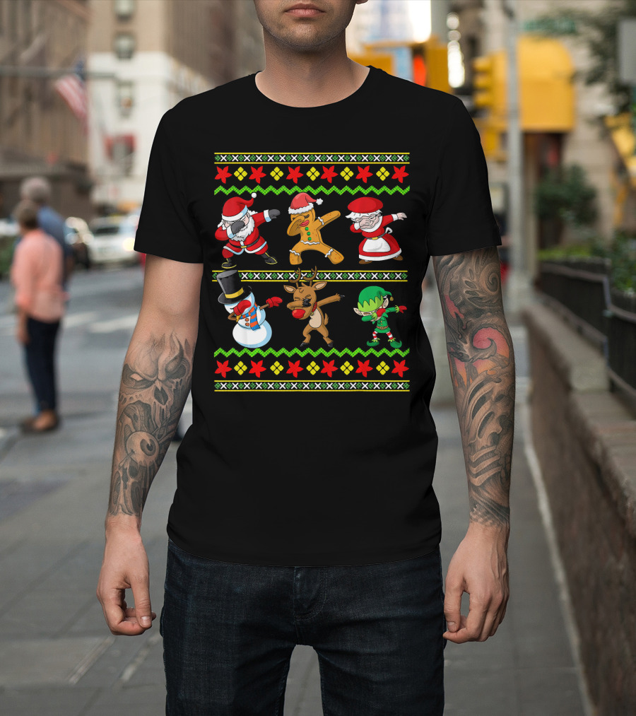 Christmas Kids Santa Dabbing Squad Snowman Gingerbread Mrs Claus Reindeer Elf T-Shirt