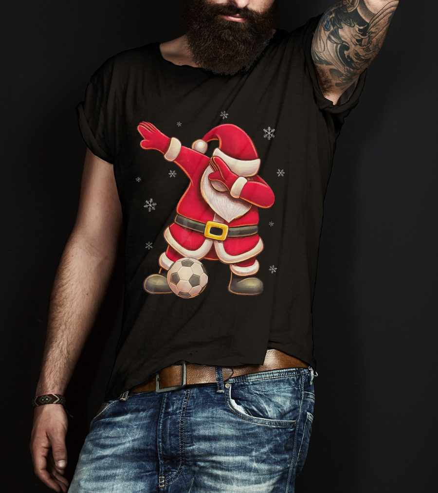 Dabbing Santa Claus Soccer Snowflakes T-Shirt