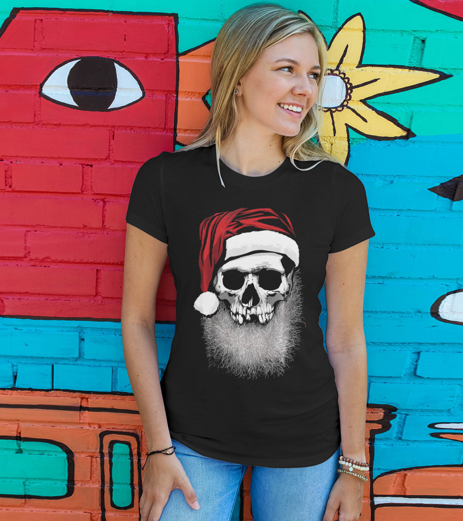 Muerto Father Christmas Skull Santa Hat Beard T-Shirt
