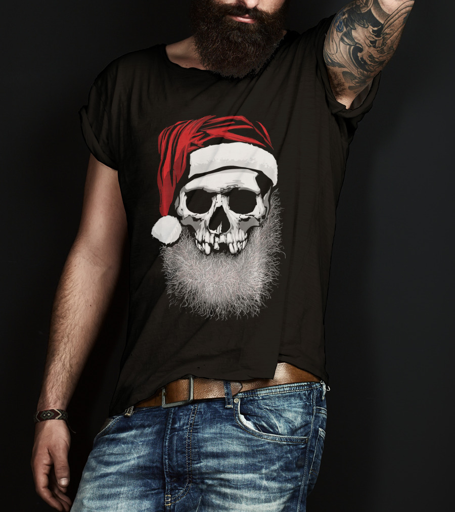 Muerto Father Christmas Skull Santa Hat Beard T-Shirt