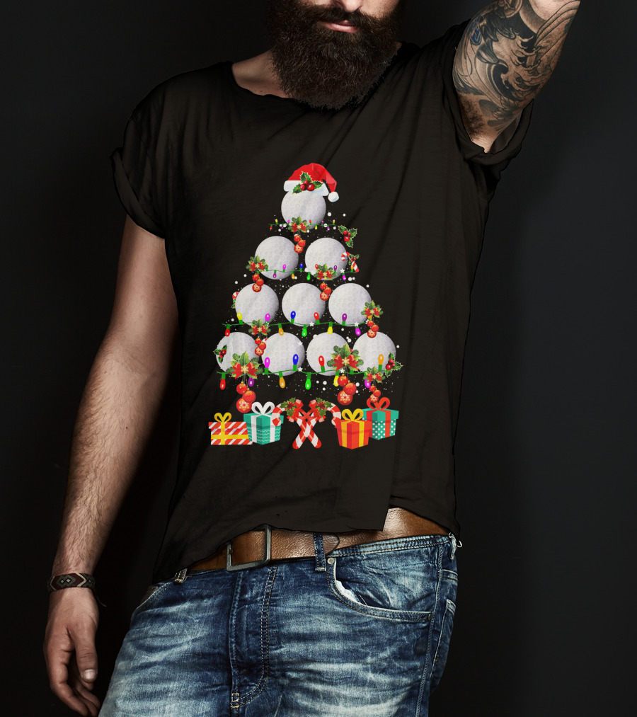 Golf Ball Christmas Tree Santa Hat Holiday Gifts T-Shirt