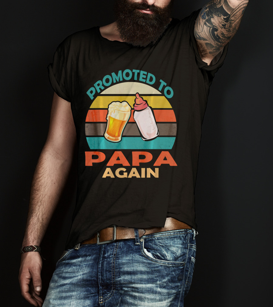 Promoted To Papa Again Vintage Beer And Baby Bottle T-Shirt