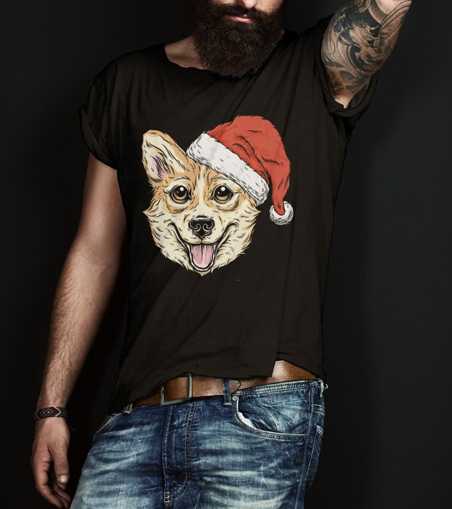 Corgi Dog Santa Hat Funny Christmas Corgi T-Shirt