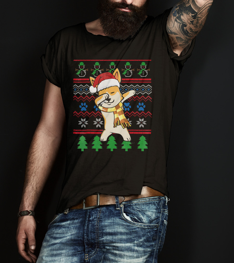 Corgi Dabbing Santa Hat Ugly Christmas T-Shirt