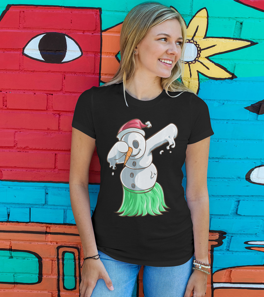 Christmas In July Dabbing Snowman Tropical Hula Dance T-Shirt