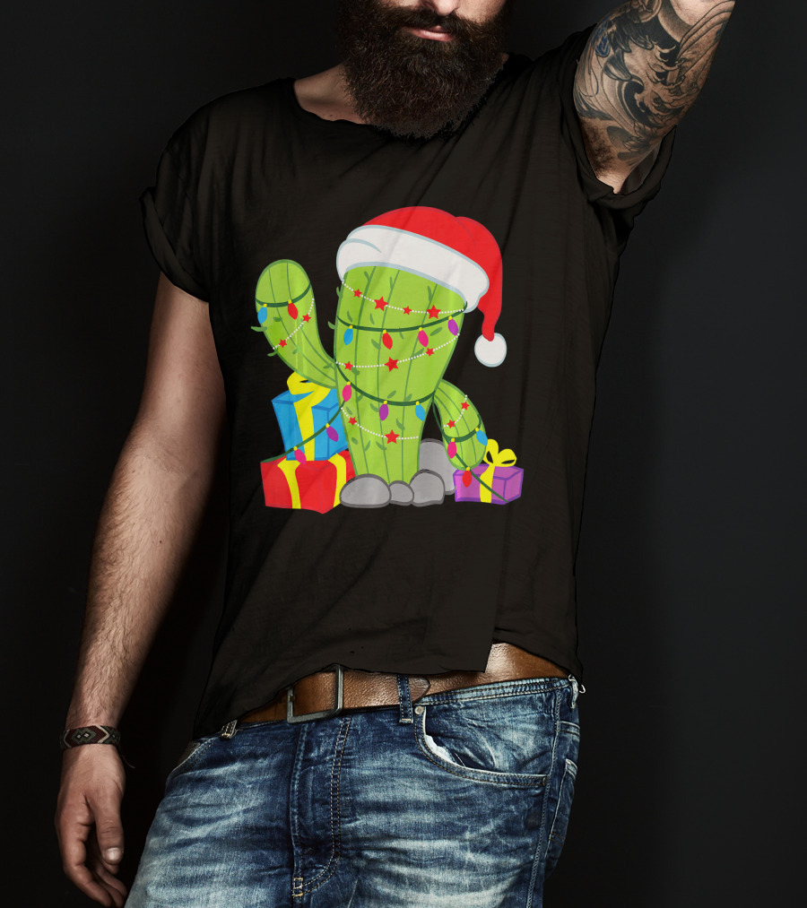 Cactus Tree Santa Hat Christmas Presents Mexican T-Shirt