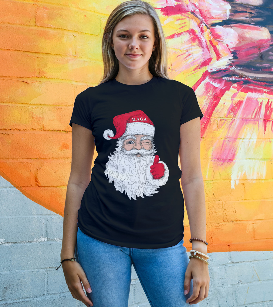 Santa Claus Winking In MAGA Hat With Thumbs Up T-Shirt