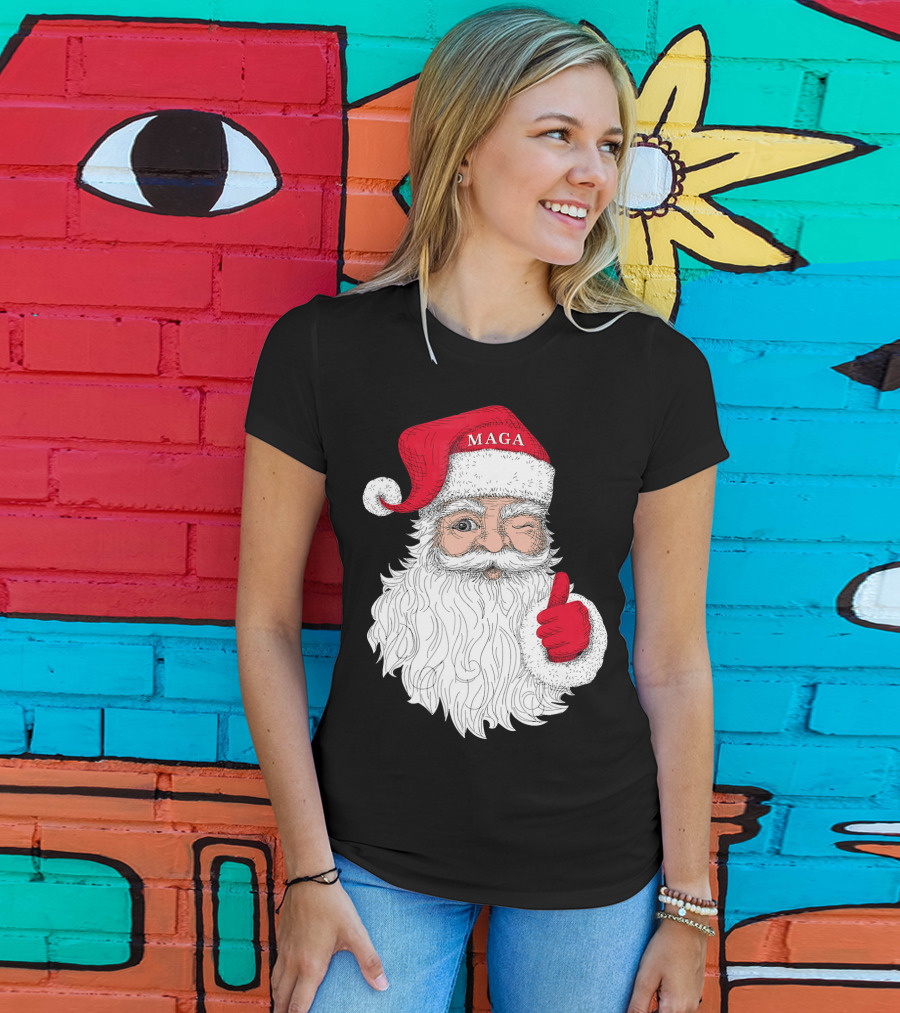 Santa Claus Winking In MAGA Hat With Thumbs Up T-Shirt