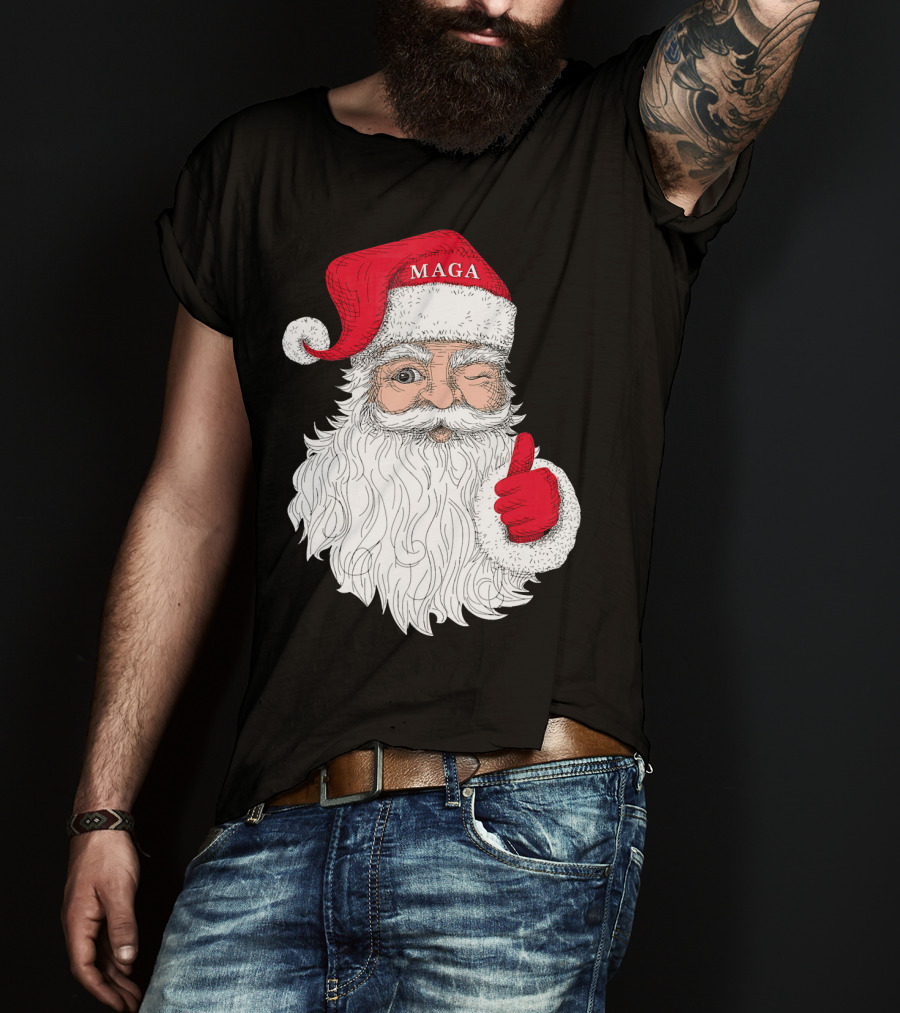Santa Claus Winking In MAGA Hat With Thumbs Up T-Shirt