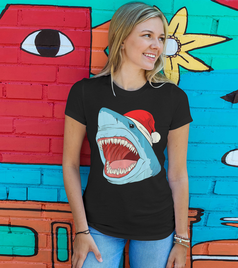Santa Jaws Cool Christmas Shark Holiday Humor T-Shirt