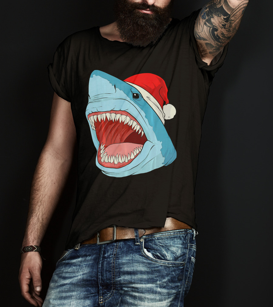 Santa Jaws Cool Christmas Shark Holiday Humor T-Shirt