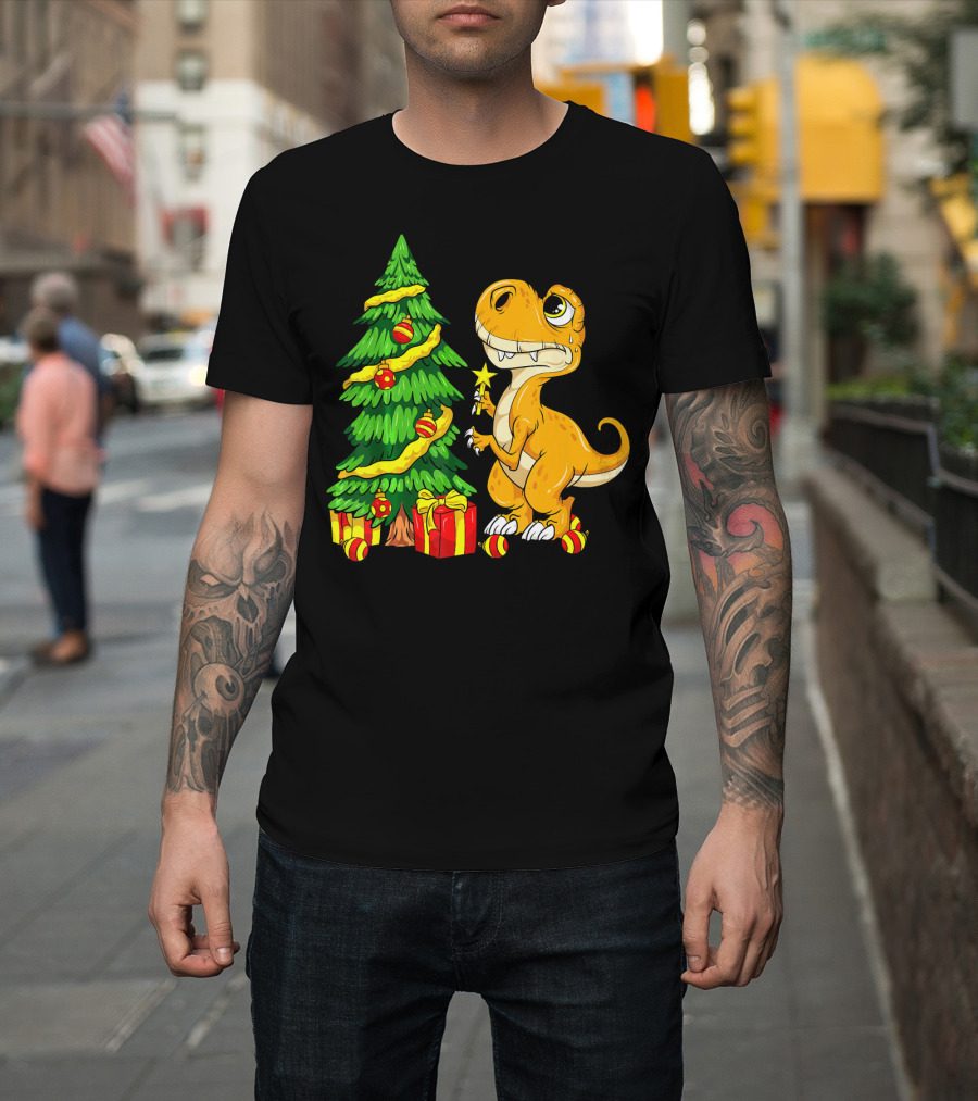 Tree Rex Christmas Dinosaur Funny Rex Holiday Scene T-Shirt