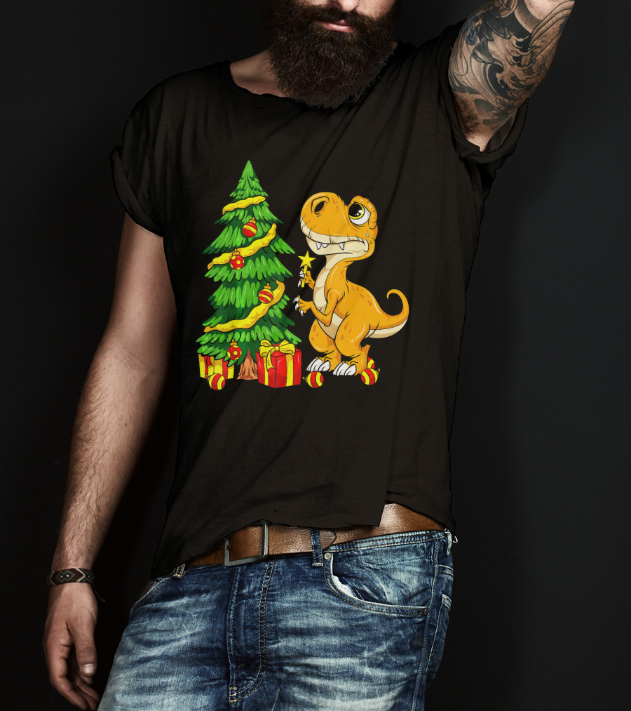 Tree Rex Christmas Dinosaur Funny Rex Holiday Scene T-Shirt