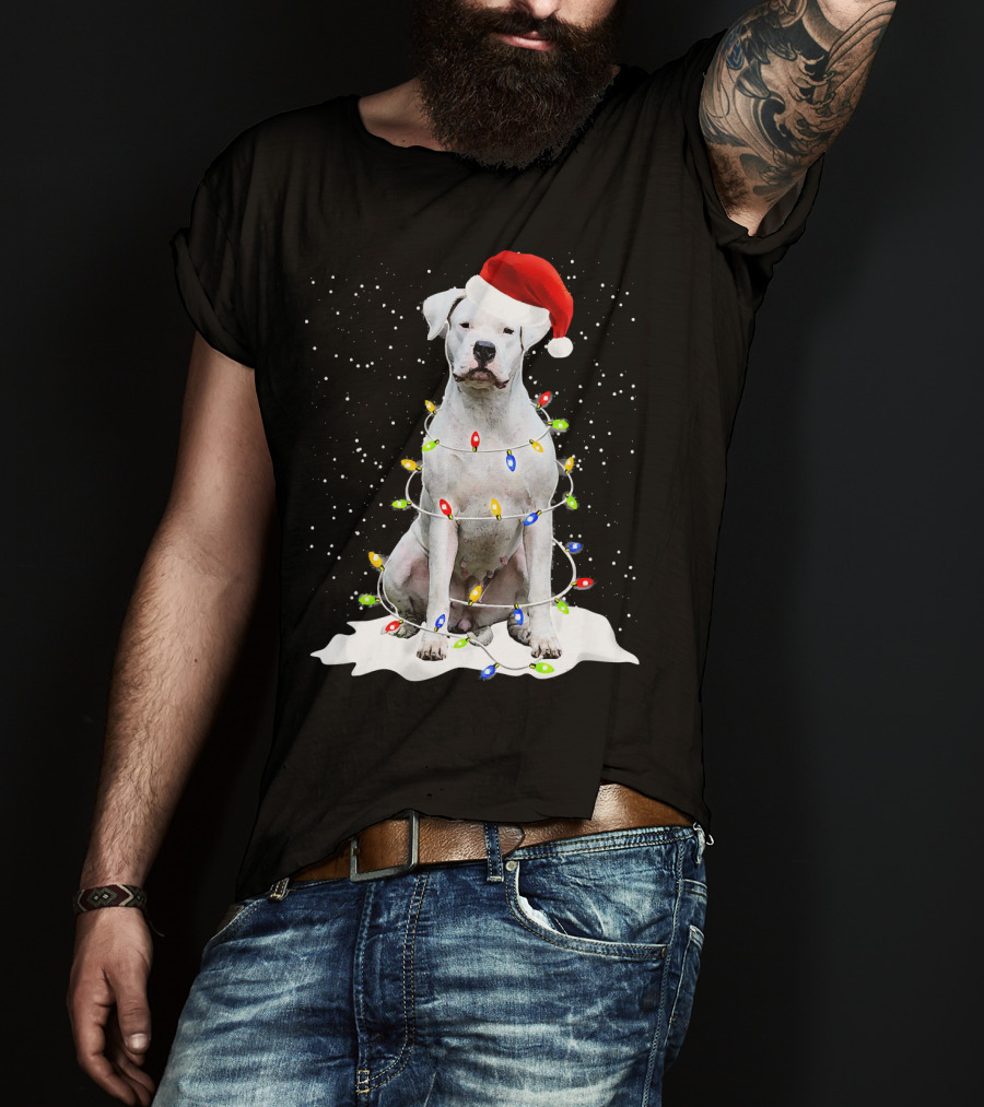 Dogo Argentino Christmas Lights Santa Hat Snow Holiday T-Shirt