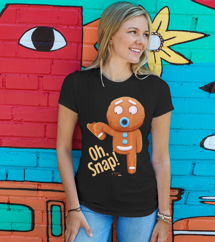 Oh Snap Gingerbread Cookie Cartoon With Missing Leg And Shocked Expression T-Shirt
