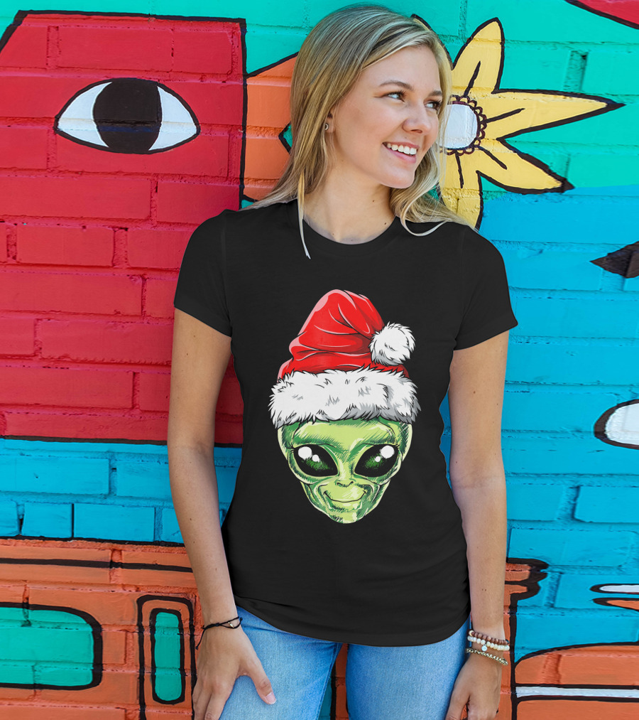 Alien Santa Christmas Hat T-Shirt