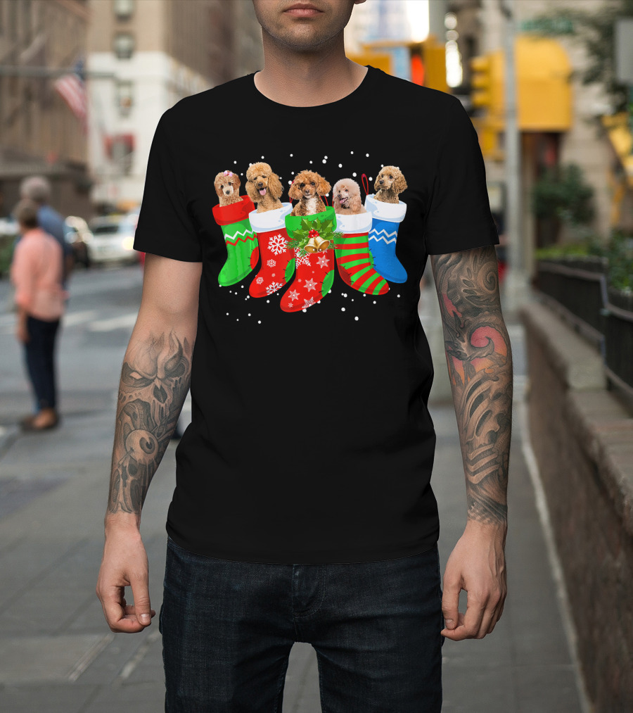 Poodle Christmas Stockings Festive Holiday Dogs T-Shirt