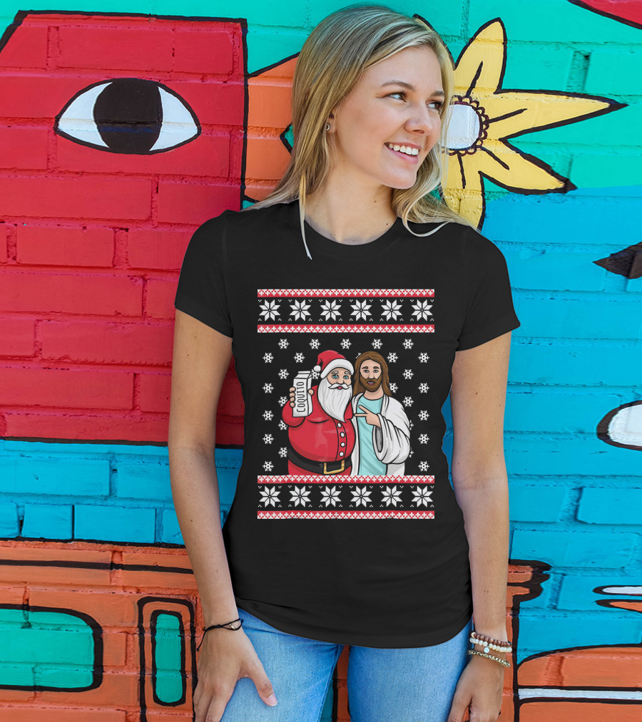 Christmas Drinking Party Santa Jesus Cheers Coq T-Shirt