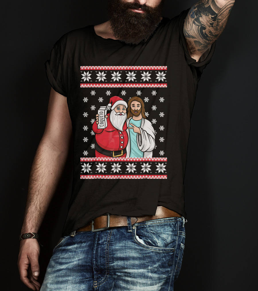 Christmas Drinking Party Santa Jesus Cheers Coq T-Shirt