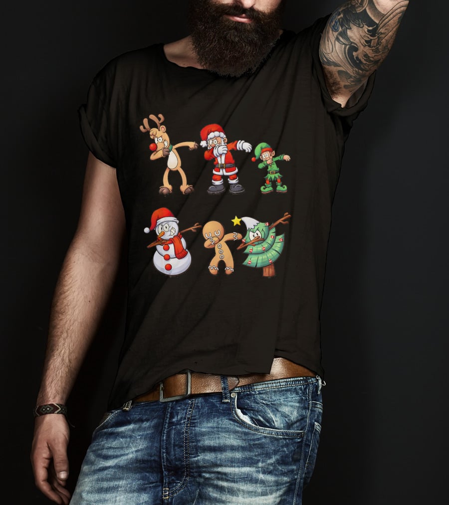 Christmas Dabbing Santa Reindeer Elf Snowman Gingerbread Tree T-Shirt
