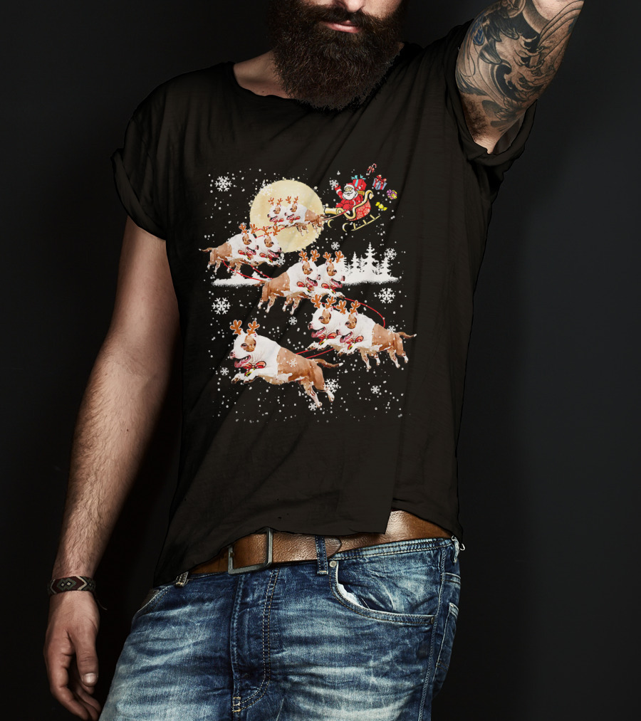 Santa's Christmas Pitbull Reindeer Sleigh Ride T-Shirt