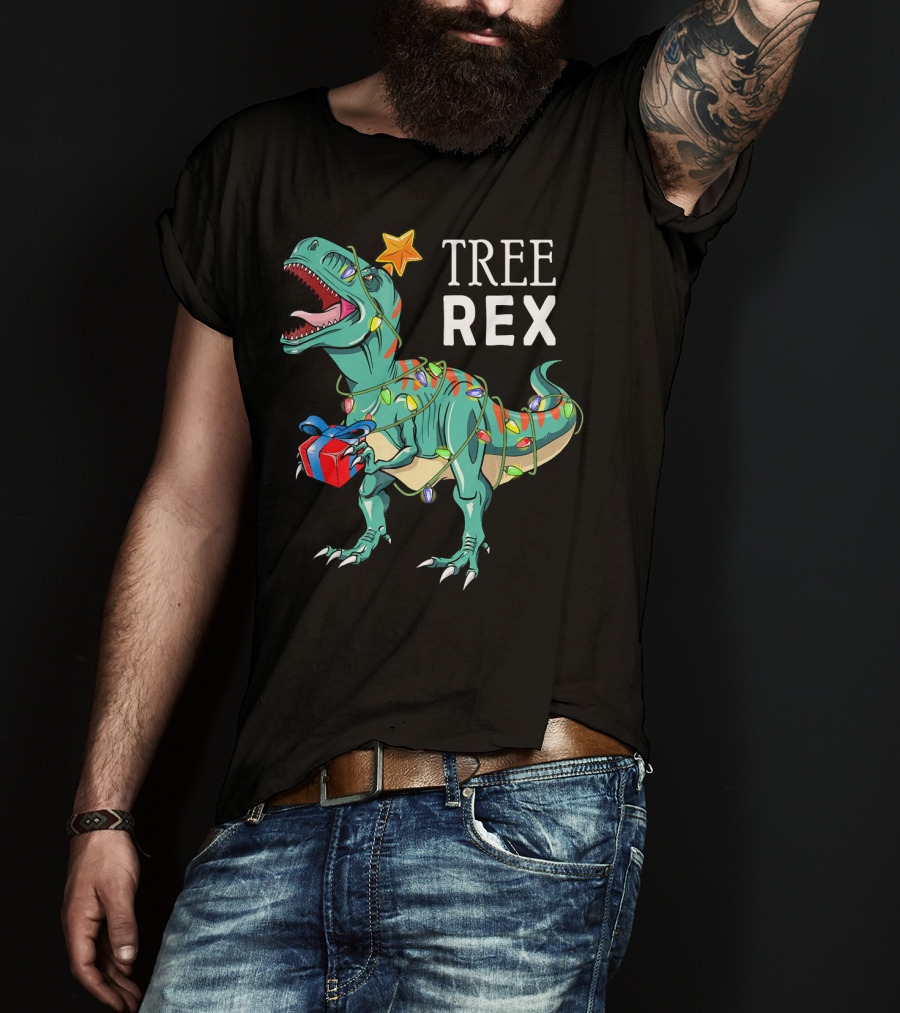 Tree Rex Dinosaur Christmas Lights Gift T-Shirt