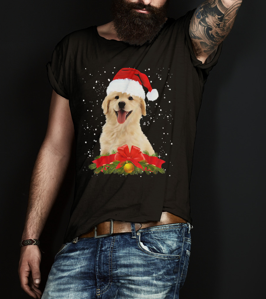 Golden Retriever Santa Hat Christmas Wreath T-Shirt