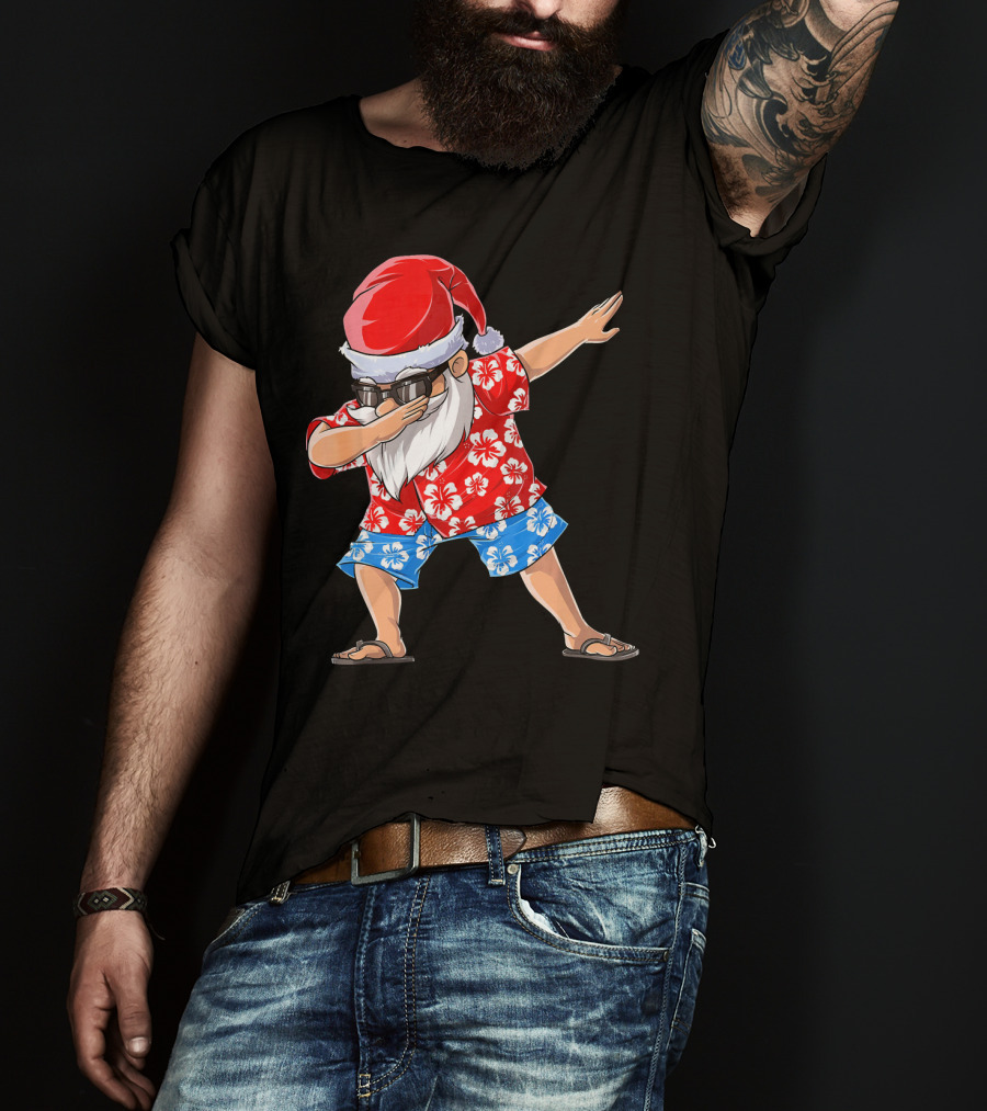 Dabbing Santa In Hawaiian Shirt Christmas In July T-Shirt