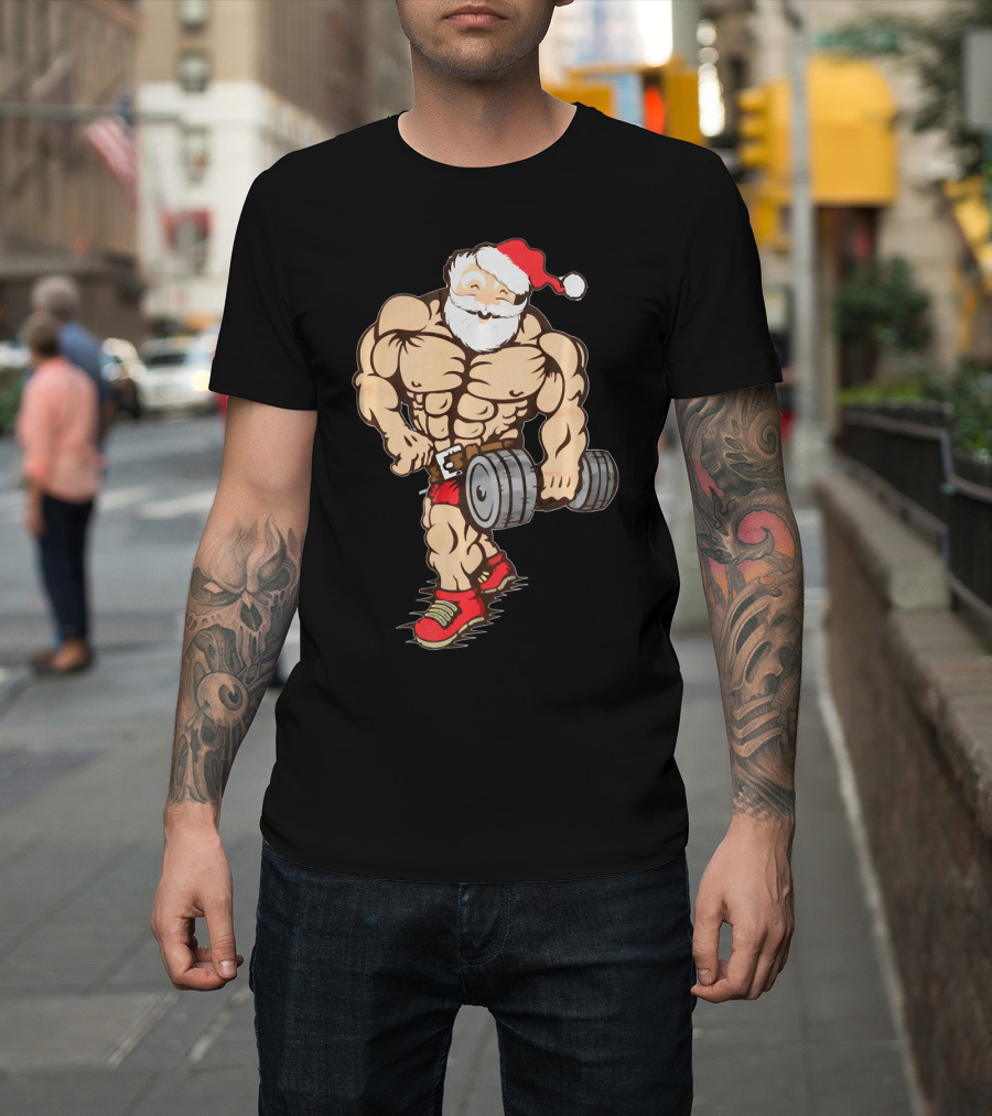 Bodybuilder Santa Muscle Gym Fitness Holiday Santa Claus Buff Christmas T-Shirt