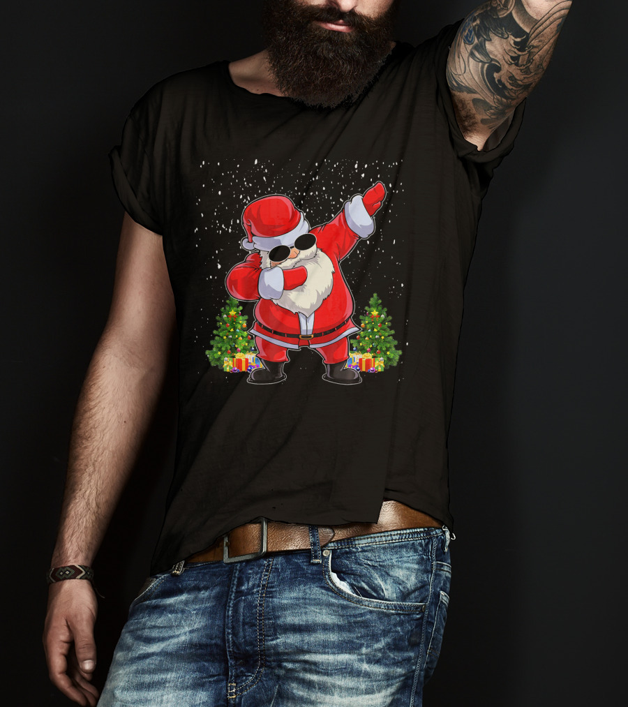 Dabbing Santa Christmas Holiday With Presents And Trees T-Shirt