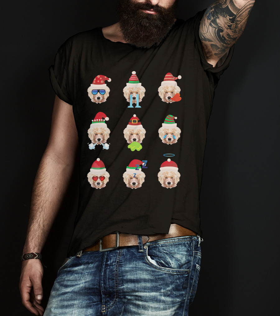 Lovely CAVACHON Dog Faces Santa Christmas Emotions T-Shirt