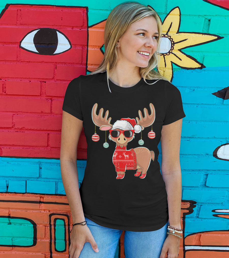 Ugly Christmas Moose Chris With Sweater And Ornaments T-Shirt