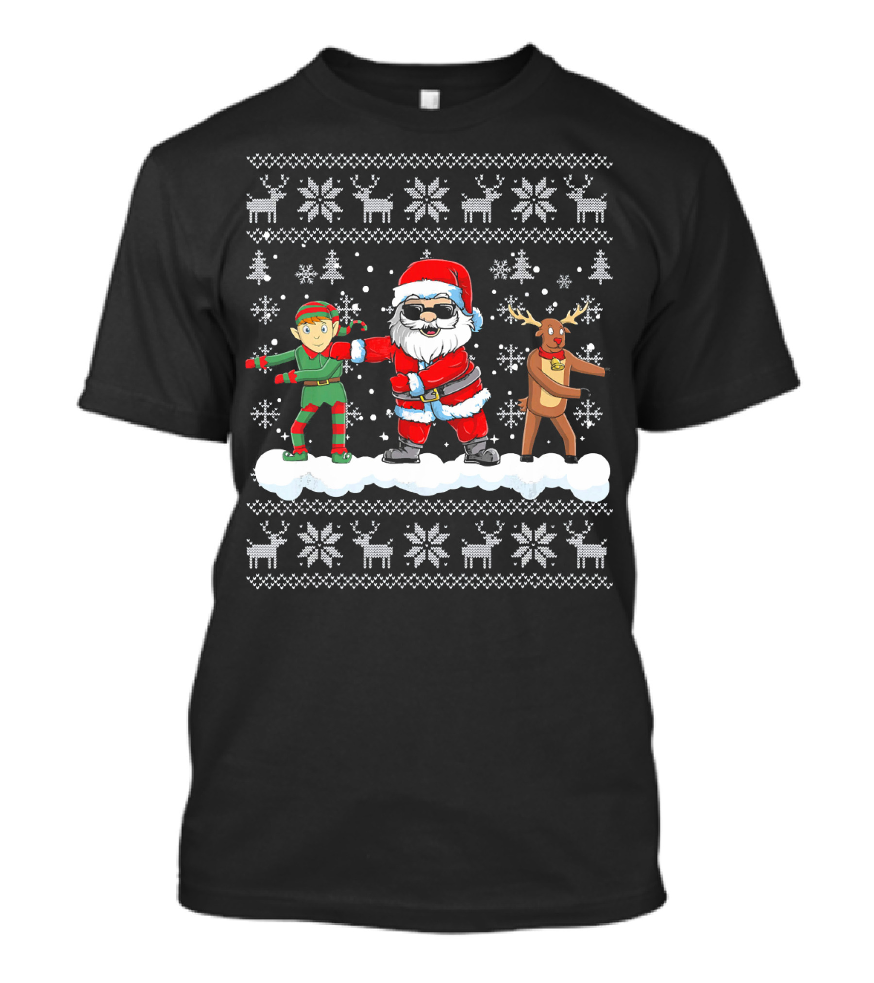 Santa Floss ChristmasSanta Elf Reindeer Dance Snowflakes T-Shirt