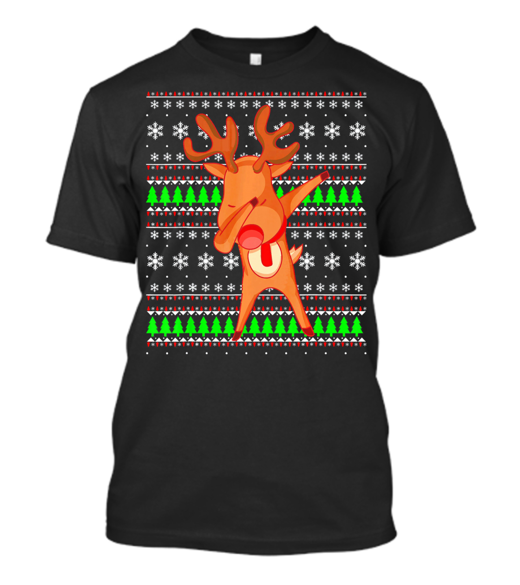Dabbing Red Nose Reindeer Snowflakes Christmas Trees Ugly T-Shirt