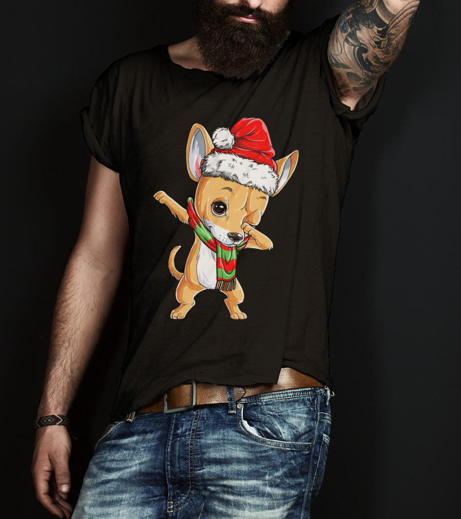 Chihuahua Santa Dabbing Christmas Scarf T-Shirt