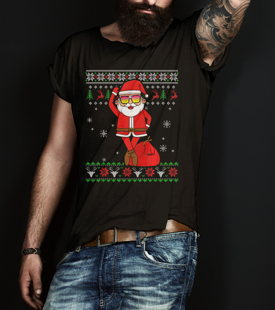 Ballet Lover Santa Claus Ballerina Christmas Snowflakes Reindeer Ugly T-Shirt