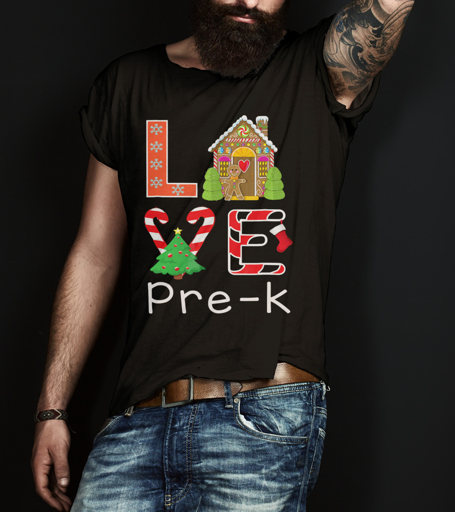 Love Pre-k Gingerbread Christmas Holiday Elements T-Shirt