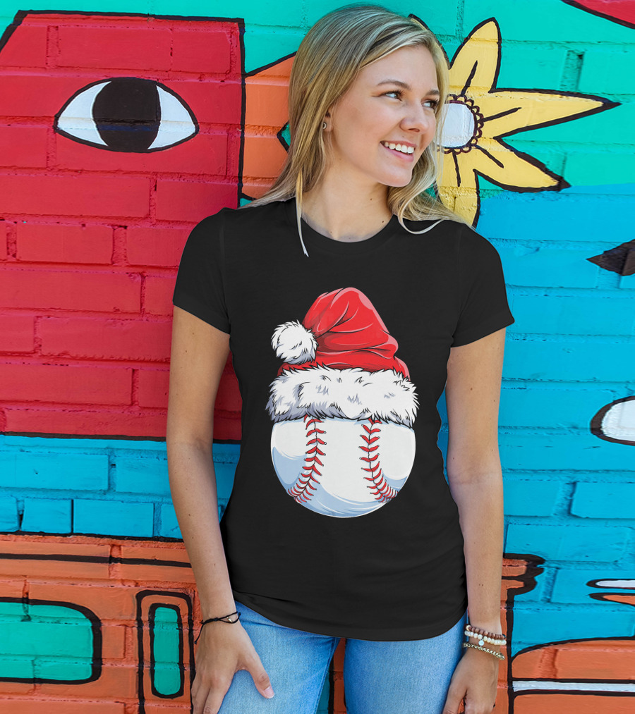 Baseball Santa Christmas Hat T-Shirt