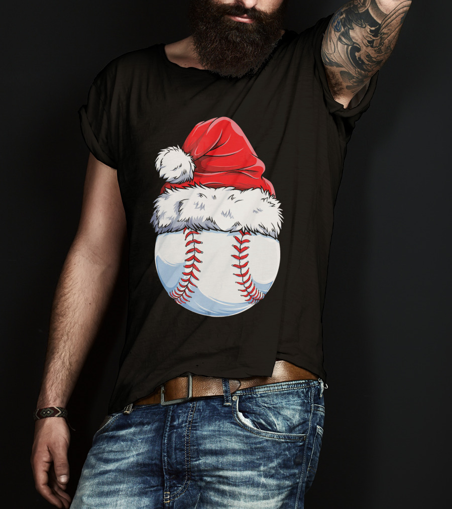 Baseball Santa Christmas Hat T-Shirt