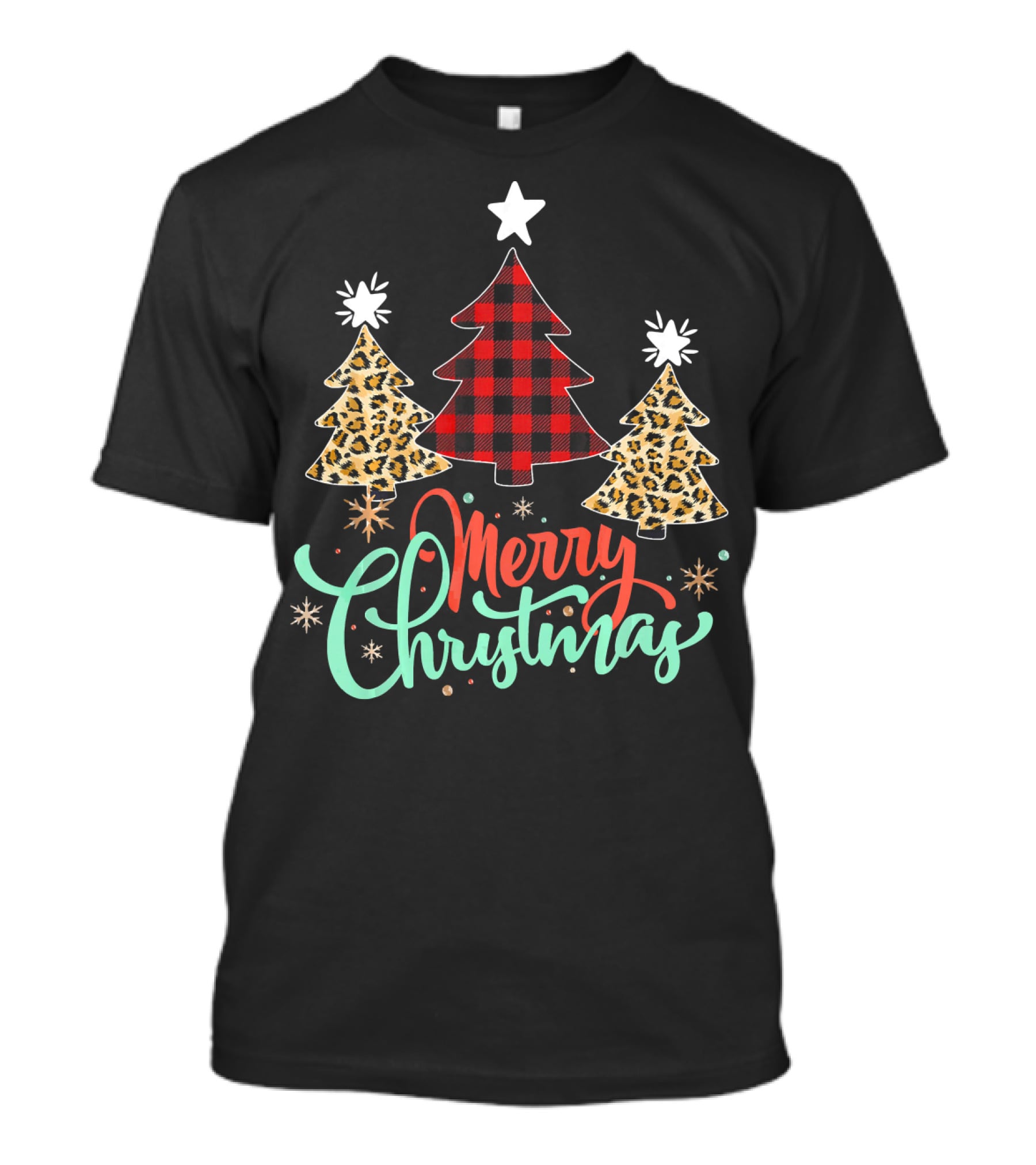 Merry Christmas Leopard Plaid Tree T-Shirt