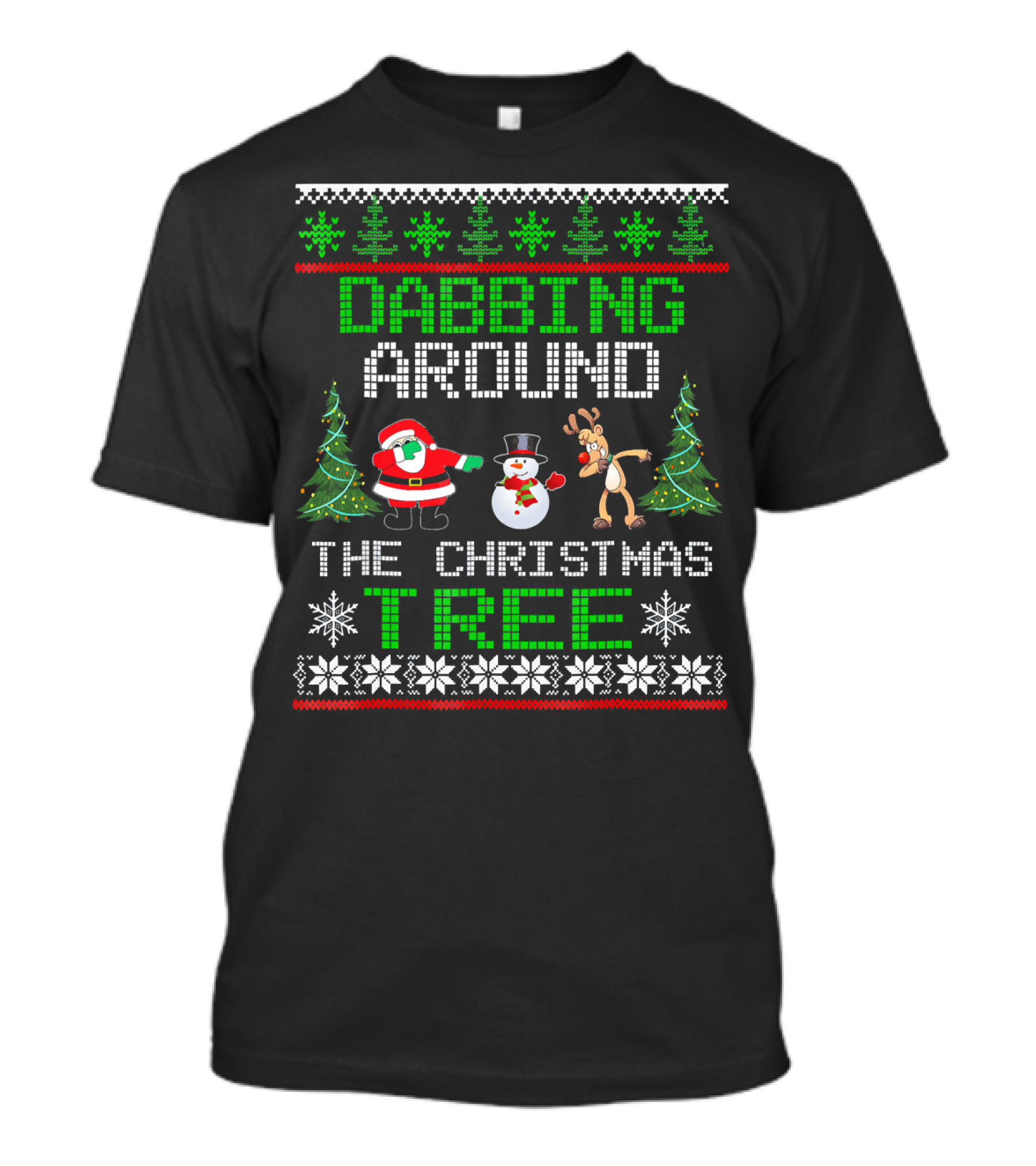 Dabbing Around The Christmas Tree Santa Snowman Reindeer T-Shirt